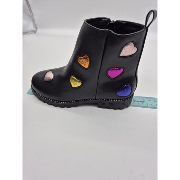 Karl Lagerfeld Bootie Youth Girl Size 3 Black  Chelsea Love Hearts Multi (629 - Picture 9 of 13